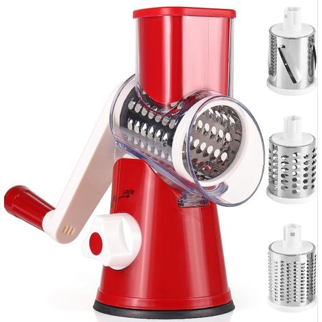 Multifunktionale manuelle Mandoline, professioneller Gemüseschneider mit 3 abnehmbaren Trommeln, Kartoffelreibe, starkem Saugnapf, praktisches Küchengerät (1/5)