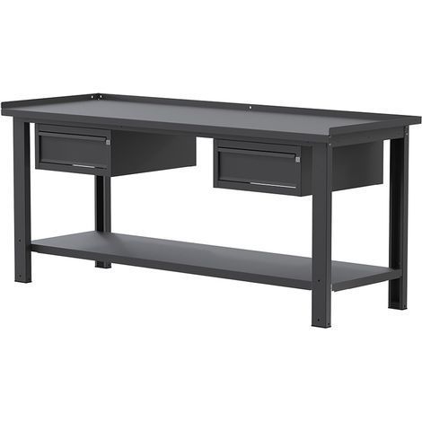 Banco da lavoro SOGI X3N117A - 2 m - piano in acciaio - 1 + 1 cassetti - grigio antracite (1/4)