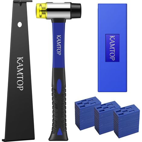 Kit d'Installation pour Sol Stratifié Kit Pose Parquet Stratifié avec 60 Entretoises Bloc de Frappe, Barre de Traction Robuste et Maillet en Fibre de Verre, Poignée Souple Antidérapante (1/5)