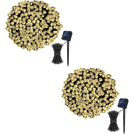 Juego de 2 guirnaldas de luces, 14 metros, 50 LED, impermeables, con energía solar, para jardín, patio, boda. (1/5)