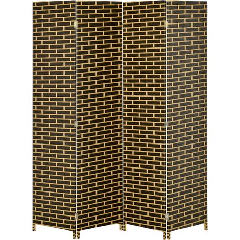 Séparateur de pièce 4 panneaux MARIJO noir et paille (1/5)