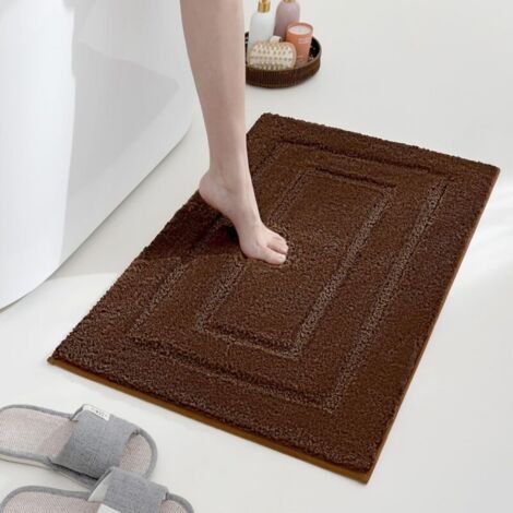 Tapis antidérapant, doux, absorbant, lavable en machine pour salles de bains et douches, 60 x 90 cm, marron (1/5)