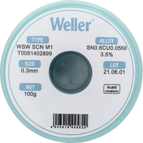 Weller T0051402899 Lötzinn, bleifrei bleifrei, Spule Sn0,6Cu0,05Ni 100 g 0.30 mm (1/5)