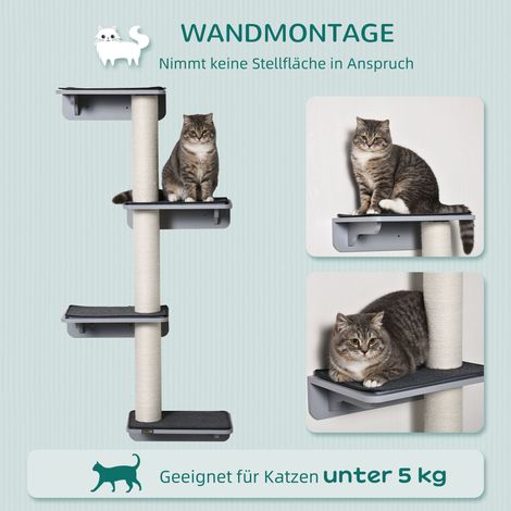 Arbre à chat mural 137 cm, 4 niveaux, 4 assises et 3 griffoirs. Parfait pour chat léger (5 kg), escalade, grattage et jeu. (1/4)