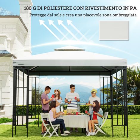 Abri de jardin 3x3 m double toit en polyester résistant, tonnelle beige avec 8 bouches d'air et attaches auto-agrippantes (1/5)