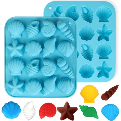 Lot 2 Moules Silicone Coquillage Étoile, 3D, Océan, Fondant, Chocolat, Savon, Gâteau, Sirène, Sous-Marin, DIY (1/5)