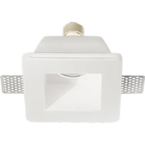 1 unité Lampe spot encastrable carrée, plâtre peint blanc, 12x12 cm, modèle large, pour plafond ou faux-plafond
