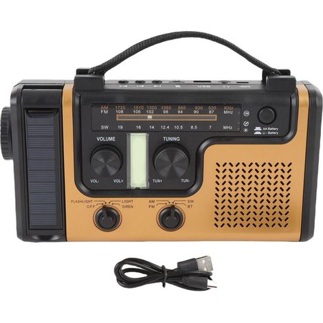 Radio d'urgence solaire Bluetooth 5.0, manivelle Portable AM ​​FM SW avec lampe de poche, alarme SOS, chargeur de téléphone portable pour intérieur et extérieur (1/5)