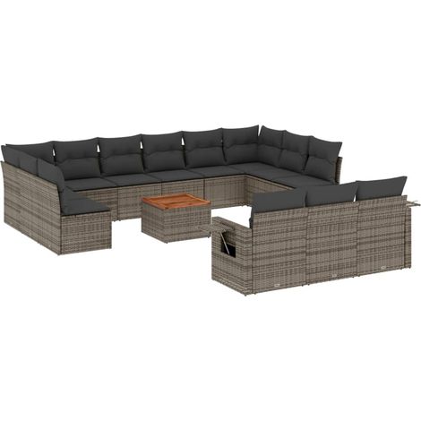 vidaXL Set Divani da Giardino 14pz con Cuscini in Polyrattan Grigio (1/5)