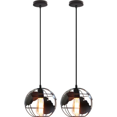 Lustre Suspension Moderne Suspensions Luminaires E27 Abat-jour Globe pour Salle à Manger Chambre Couloir Noir Ø20CM - 2Pcs