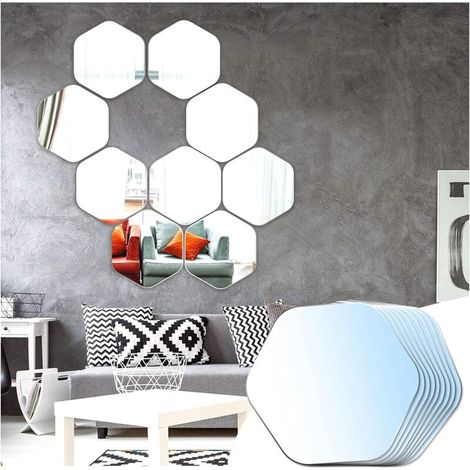 MINKUROW Wandspiegel, selbstklebend, sechseckig, dekorativer Spiegelaufkleber, Heimdekoration für Schlafzimmer, Wohnzimmer, Tür, 200 x 230 x 115 mm (Hexagon, 9 Pieces)