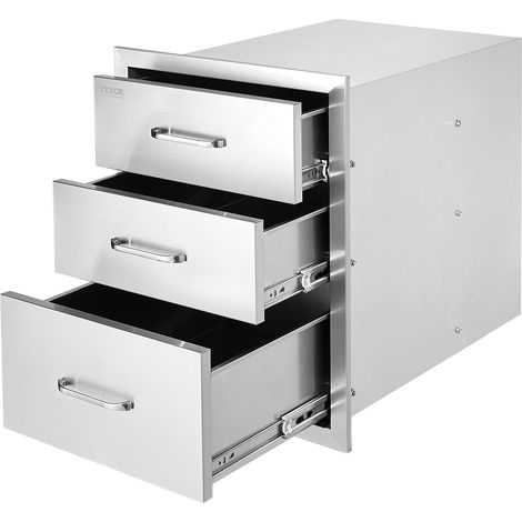 Tiroir Inox de Cuisine 46x52x59cm Triple Espaces de Rangement Commode de Rangement en Acier Inoxydable avec Poignée 3 Tiroirs Intégré pour Ranger Ustensile de Cuisine d'Extérieur Barbecue (1/5)
