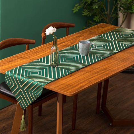 Chemin de Table Jacquard avec Glands 31 x 180 cm, chemins de Table en Lin lavables en Machine 12 x 71 Pouces (1/5)