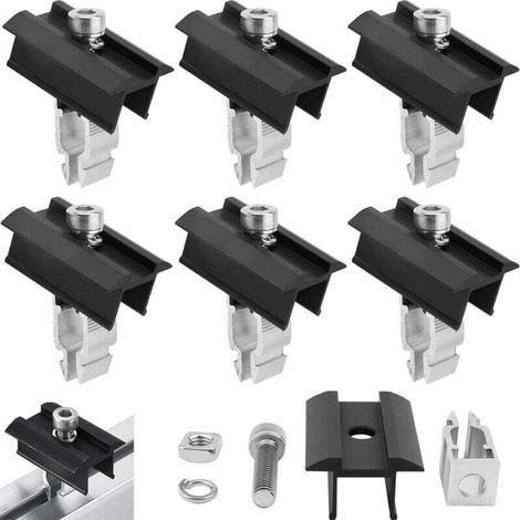 6 Pièces Kit de Fixation Support pour Panneau Solaire Support En Aluminium Fixation Panneau Solaire Attache Panneau Solaire Avec Écrous Et Vis. pour Montage Panneau Solaire Photovoltaïque Sur Le Toit (1/4)