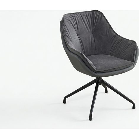 Fauteuil de Bureau Pivotant 360° en Similicuir avec Base Métal Gris (1/5)