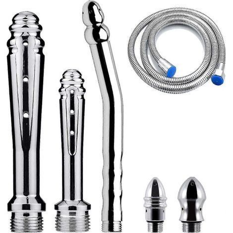 Douche de lavement 3 pièces avec 3 pommes de douche, kit de douche pour hommes + tuyau de douche (argent) (1/5)