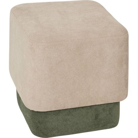 Lot de 2 Poufs carrés empilables coloris sable et vert - Longueur 41 x Profondeur 41 x Hauteur 42 cm (1/5)