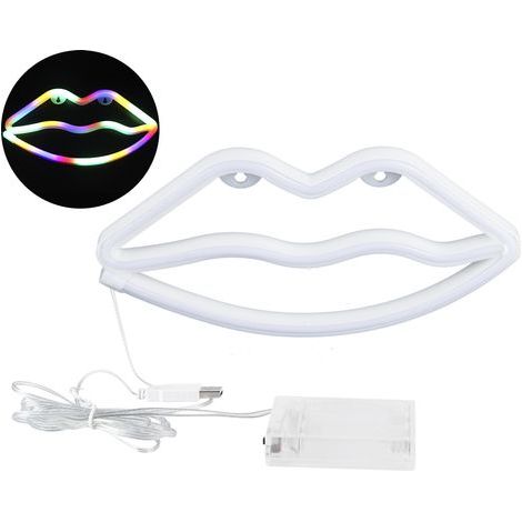 Enseigne lumineuse LED néon colorée en forme de lèvres, décoration murale pour chambre d'enfant, fête de Noël