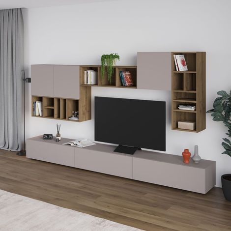 Parete attrezzata Big colore tortora e hitit noce H 192x32.50x300 cm (1/5)