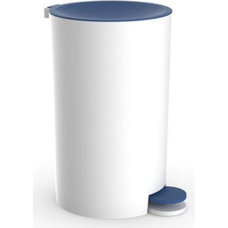 Corbeille Salle De Bain - Ouverture Pedale - Plastique Résistant - Blanc Et Bleu - Ø16 x H25,5 cm - 1 Piece (1/2)