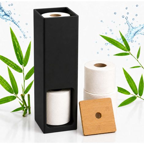 Relaxdays Freestanding Toilet Roll Holder, 4 rolls, HxWxD: 46.4 x 14 x 14 cm, black/natural (1/5)