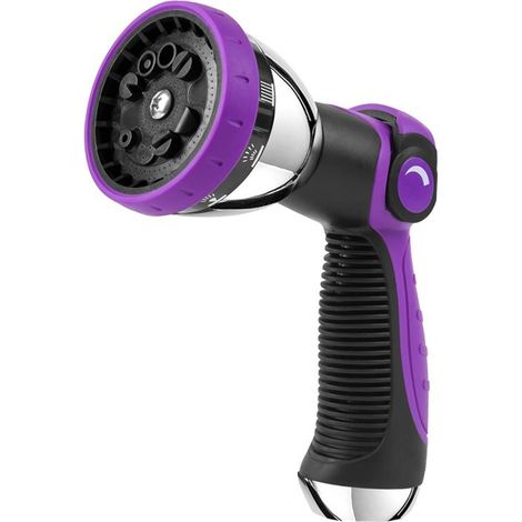 Ugello viola per tubo da giardino – 10 posizioni di irrigazione regolabili – comando a pollice e impugnatura ergonomica per l'irrigazione (1/5)