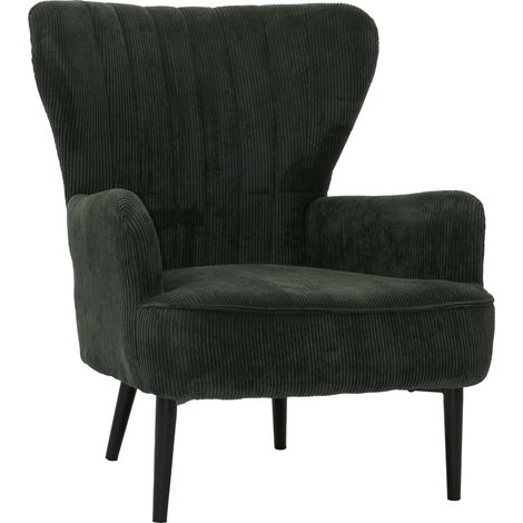 [NEUWERTIG] Lounge-Sessel HHG-073, Cocktail-/Ohrensessel Polsterstuhl Retro Vintage Stoff Cord (290g/m²) Öko-Tex dunkelgrün