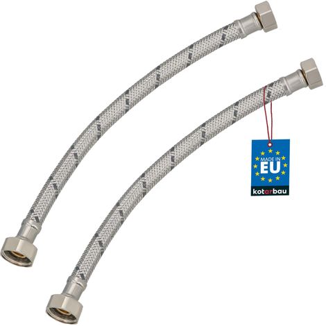 KOTARBAU® Lot de 2 Flexible Robinet 1/2"x3/8" - Tuyau Robinet 30cm - Acier Inoxydable - Rallonge Robinet Cuisine Flexible - Tuyau Robinet Cuisine Flexible - Tuyau Flexible Plomberie - Argent (1/4)