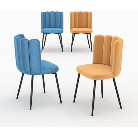Pack 4 chaises en velours bleu et jaune - ROSY