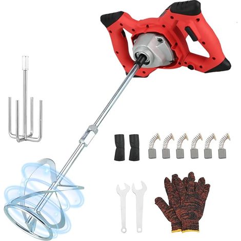 2100W Concrete Mixer, Electric Hand Mortar Mixer 220V, 6 Speeds Adjustable, Spiral Rod M14, Electric Concrete Mixer for Mixing Paint, Cement Mud, Concrete, Mortar, Fodder (1/5)