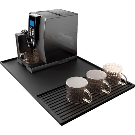 Coffee Machine Mat, 60 x 40 cm Large Silicone Coffee Maker Mat with Dish Drying Mat Removable Silicone 40 x 19 cm, Coffee Bar Accessories, Black (1/5)