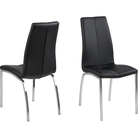 Amin Chaise de salle à manger en similicuir, noir et cadre chromé. (1/5)