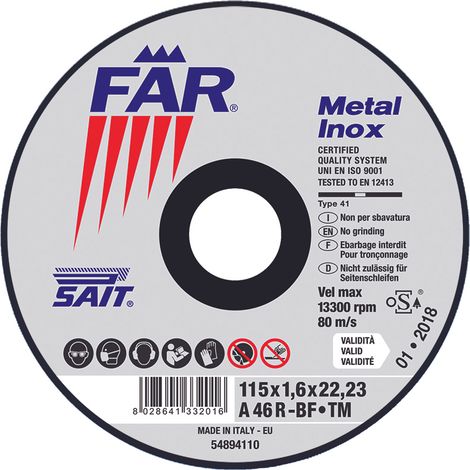 Sait DISCO ABRASIVO FAR-TM A 46 R Ø mm. 115x1,6x22,23 20.00 pz