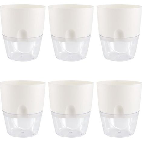 Macetas blancas de 15 cm con sistema de autorriego, depósito de agua y sistema de riego para plantas de interior, juego de 6 (1/5)