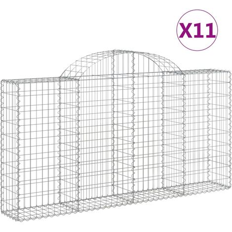 Cestas de gaviones muro de contención arqueado valla de jaula 11 piezas 200 x 30 x 100/120 cm hierro galvanizado Plata 020040306