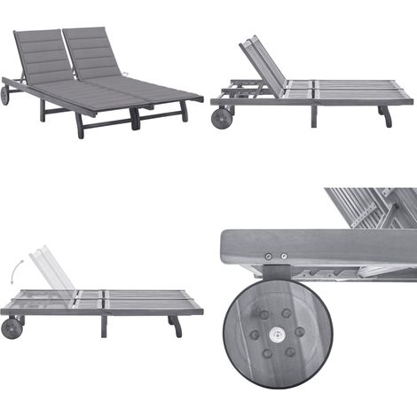 2-Personen-Sonnenliege mit Auflage Grau Akazie Massivholz - Holz-Sonnenliege - Gartenliege - Akzientliegensonnenliege - Lounge Chair - Gartenmöbel - Home & Living (1/5)