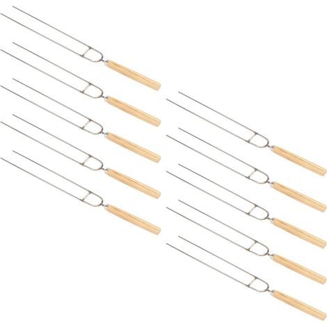 10 Stück Grillgabeln aus Edelstahl mit Holzgriff Spitze