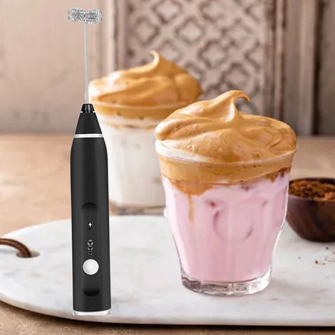 Mini batteur à œufs électrique portable en acier inoxydable pour la maison, mousseur à lait électrique portatif, mélangeur à café/thé au lait, noir (1/5)