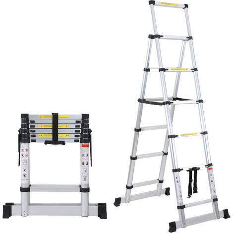 EINFEBEN Echelle télescopique professionnel multifonction articulée 1,4 +1,7m, escabeau 4x5 marches pliable (1/5)