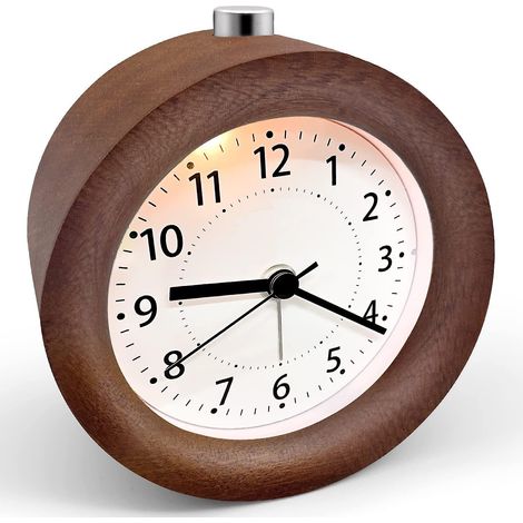 Réveil à piles, horloge en bois avec fonction snooze, format voyage analogique (1/3)