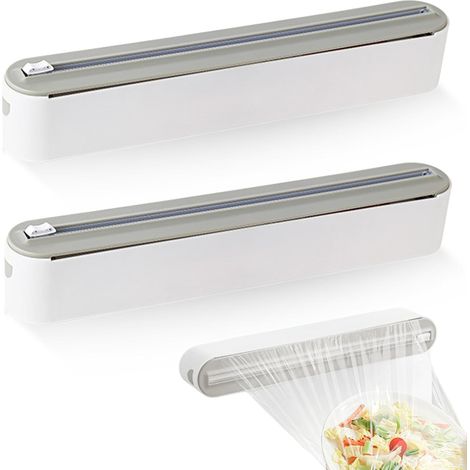 Dispensador magnético de film transparente de 2 piezas con cortador de film: Cortador de film, dispensador y enrollador para film transparente, papel de aluminio y dispensador. (1/5)