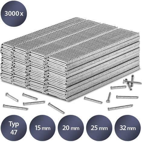 TROTEC Juego de clavos para grapadora tipo 47, 15, 20, 25 y 32 mm de longitud (3000 unidades)