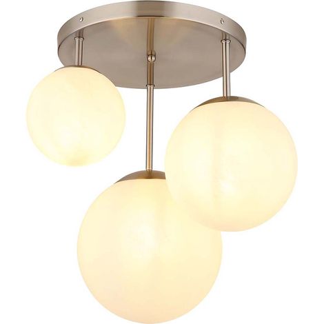 Plafonnier Lampe de plafond Lampe de salon Boule de verre opale 3 flammes H 44 cm