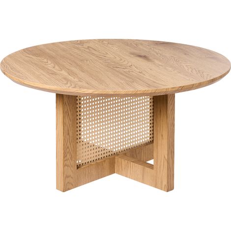 Mesa de centro moderna de MDF con ratán ø 80 cm mobiliario de salón marrón claro Karlo