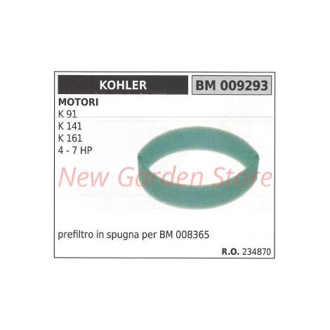 Prefiltro de aire de espuma KOHLER para tractor de césped K 91 141 161 4 7 HP 009293