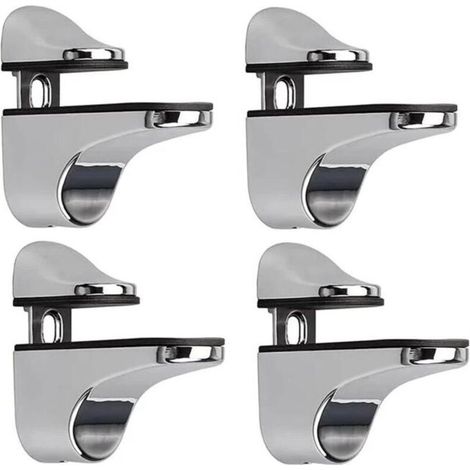 Support d'étagère en verre réglable – Lot de 4 – Alliage de zinc poli – Fixation murale pour étagères en verre et bois (1/5)