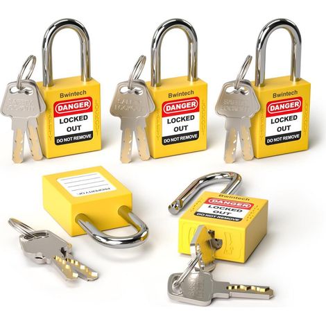 Sicherheitsvorhängeschloss 38mm gelb, 5 Stück, für Lockout Tagout Anwendungen
