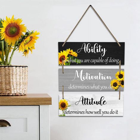 Plaque Murale En Bois - Tournesol - Pour Porte Ou Mur - Décoration Intérieure Extérieure - 3 Pièces (1/3)