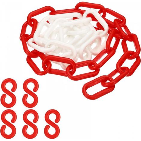 Maillons de chaîne en plastique rouge et blanc, 100 cm,6 mm, pour barrières, parkings, clôtures, portails et décoration (1/5)