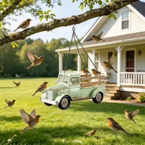 Stilvoller und exquisiter neuer Vintage-LKW-Vogelfutterspender – Retro-LKW-Vogelfutterspender